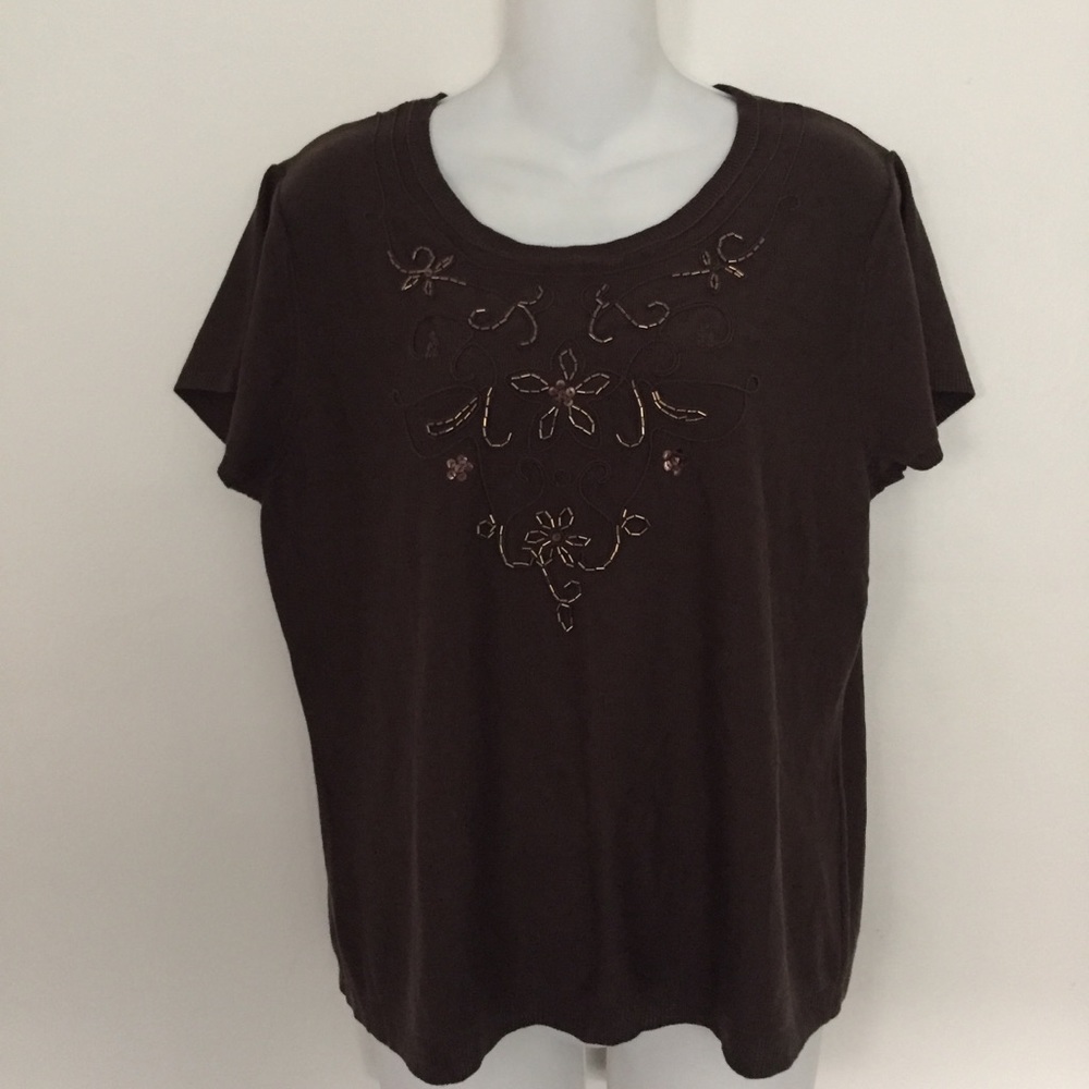Requirements Short Sleeve Knit Top Beaded Size XL